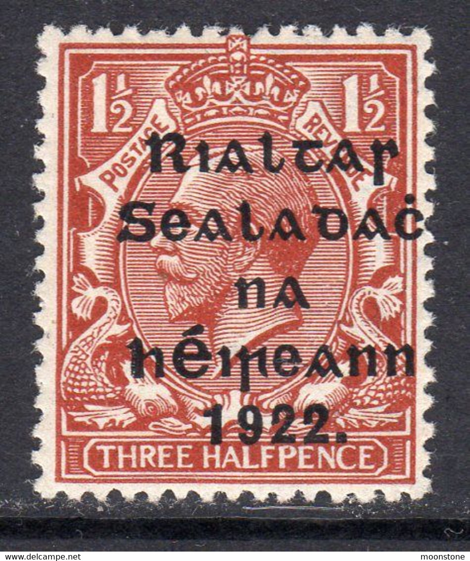 Ireland 1922 (Nov) 1½d Red-brown Rialtas Overprint, Thom Printing, Hinged Mint, SG 32 - Unused Stamps