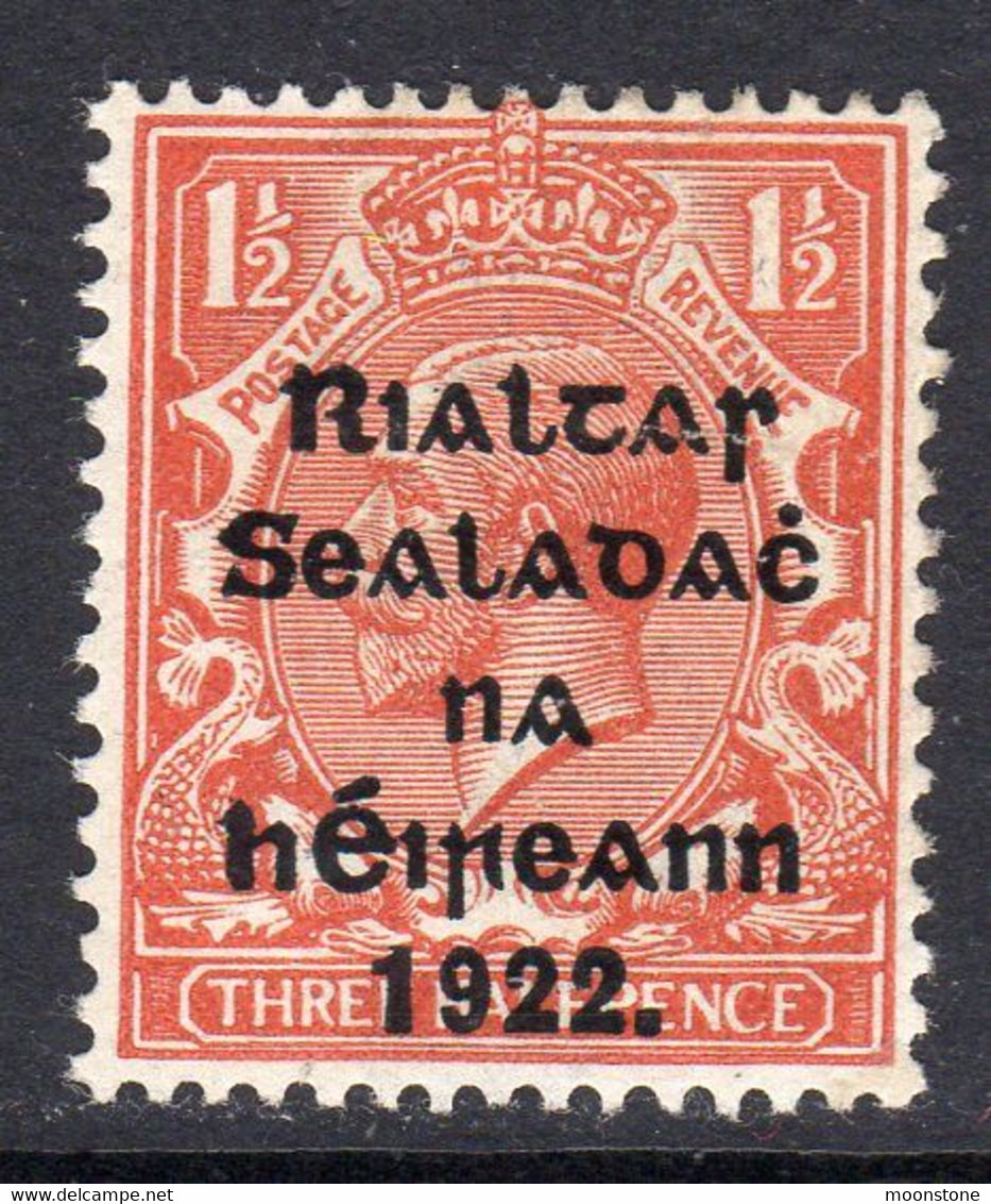Ireland 1922 (Nov) 1½d Chestnut Rialtas Overprint, Thom Printing, Hinged Mint, SG 32a - Unused Stamps