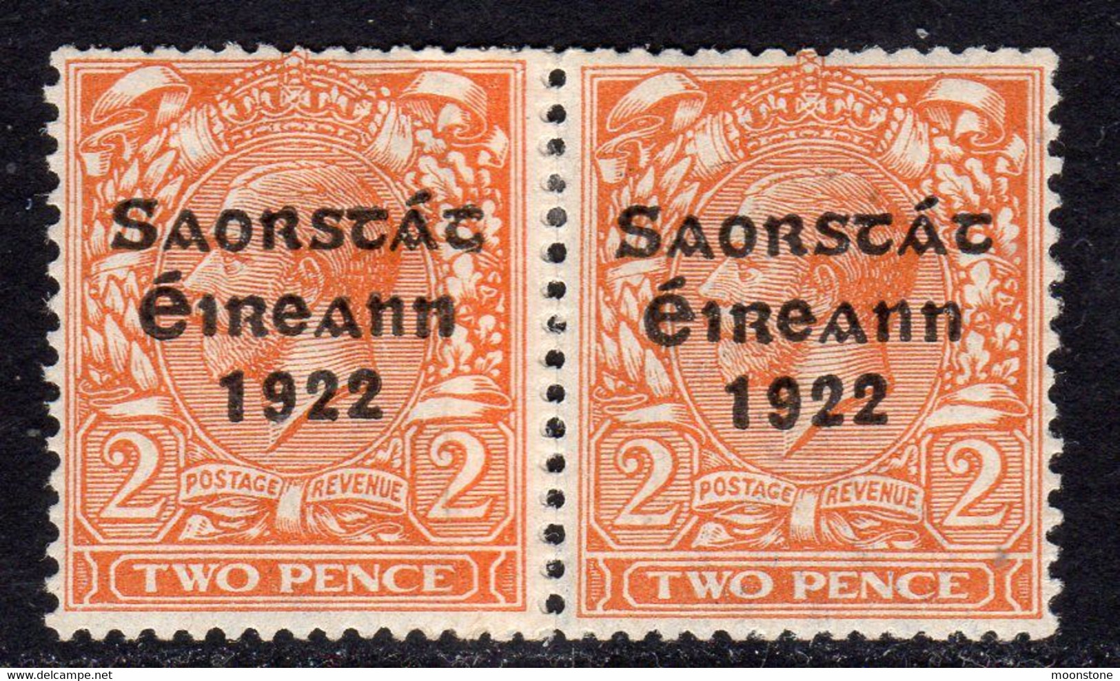 Ireland 1922-3 2d Die II Saorstat Overprint Pair, Harrison Coil Printing, Hinged Mint, SG 70 - Nuevos