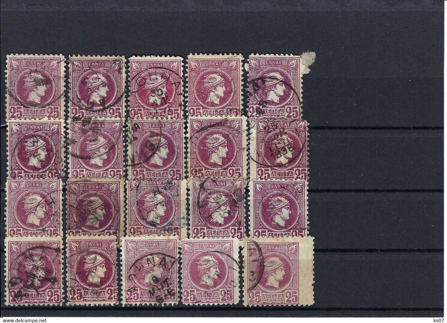 Griechenland Kleiner Hermeskopf 20x 25 L Lila Gezähnt Auf Steckkarte - Used Stamps