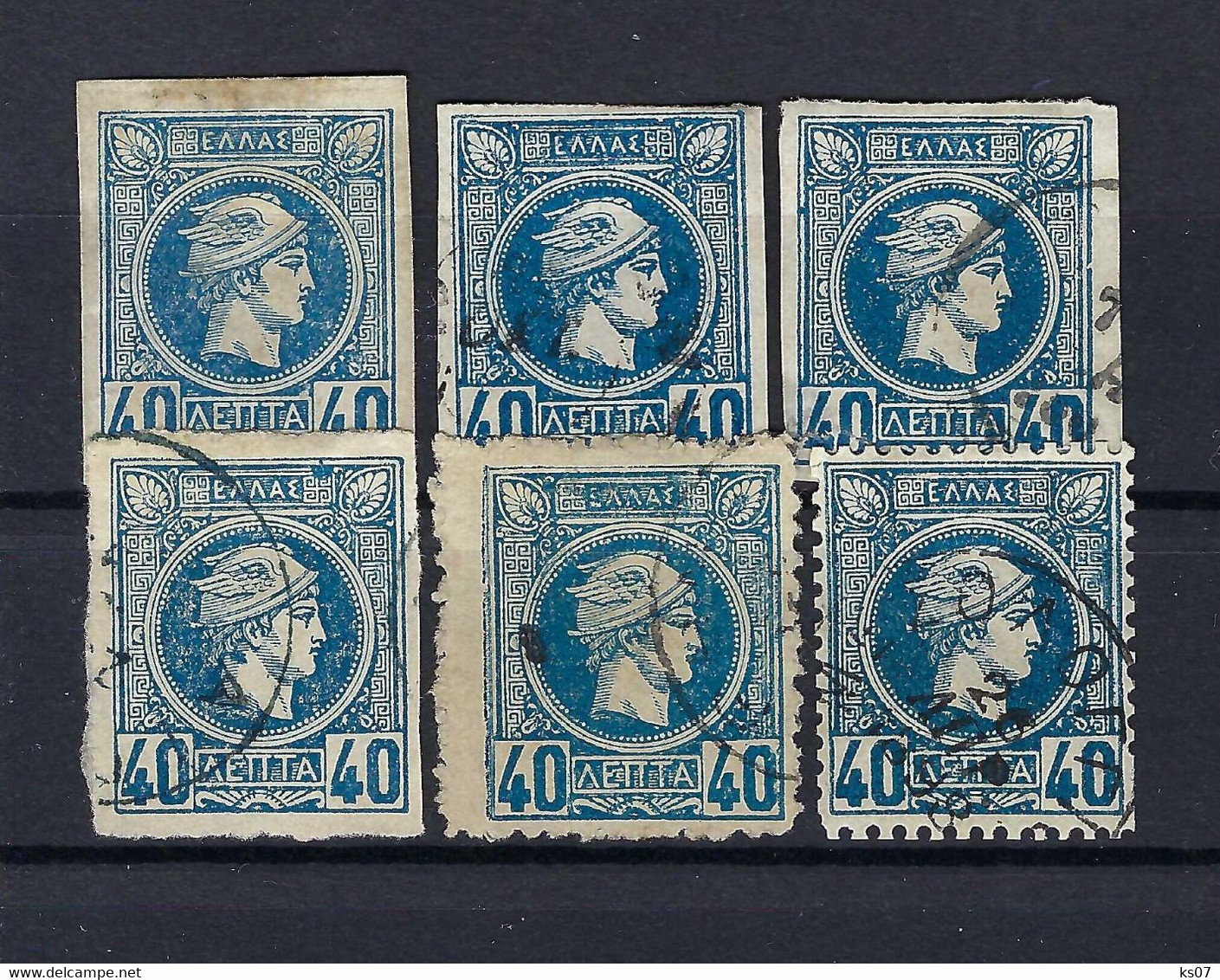 Griechenland Kleiner Hermeskopf 6x 40 L Blau Geschnitten+ Gezähnt Auf Steckkarte - Used Stamps