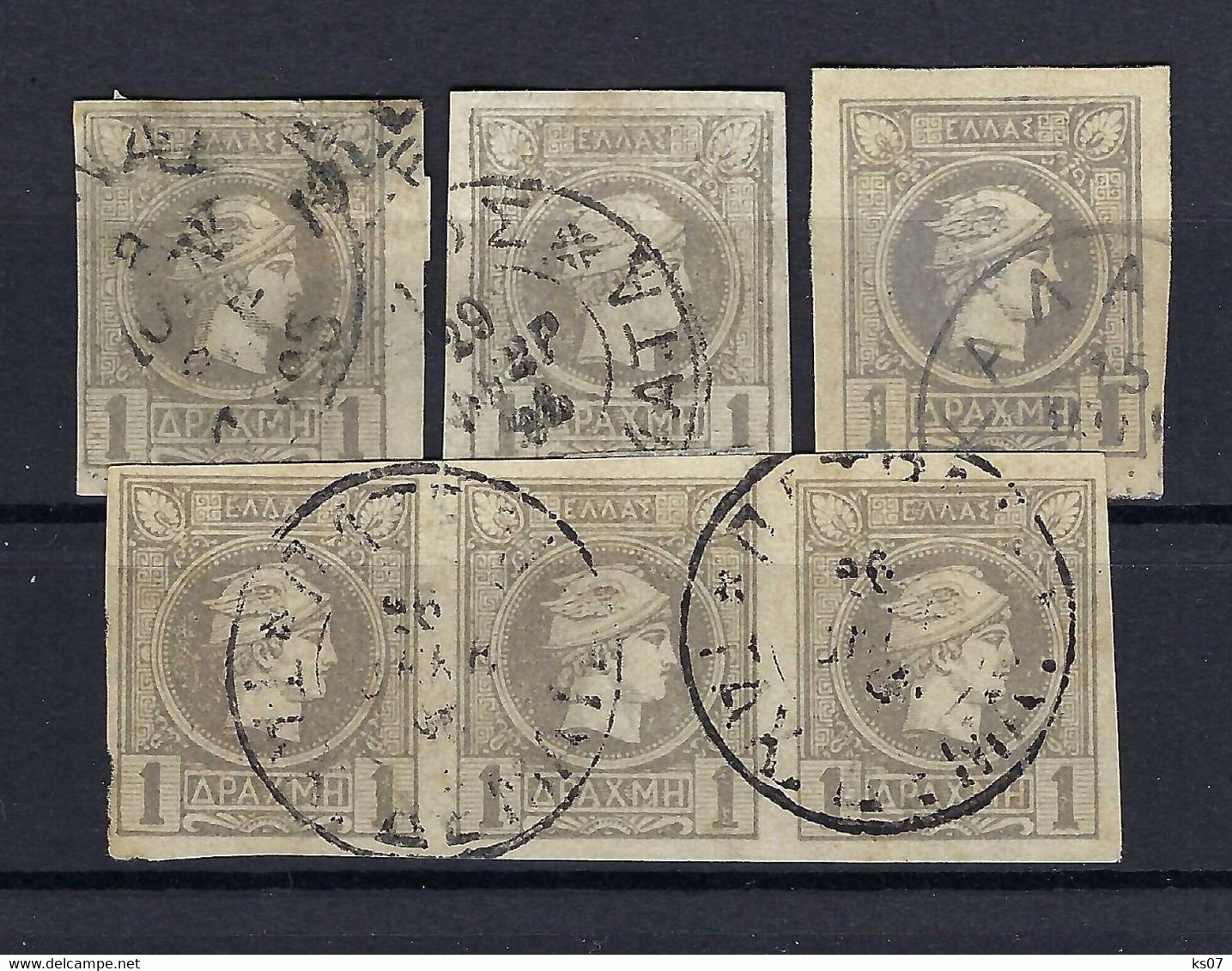 Griechenland Kleiner Hermeskopf 6x 1 Dr Grau Geschnitten Auf Steckkarte - Used Stamps