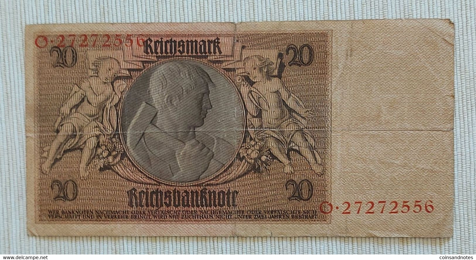 Germany 1929 - 20 Reichsmark - No O.27272556 - P# 181a - VF - 20 Mark