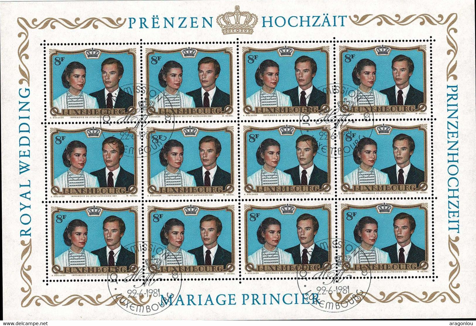 Luxembourg, Luxemburg 1981 Mariage Henri - Maria-Teresa Feuille 1x 8Fr. Cachet Premier Jour - Feuilles Complètes