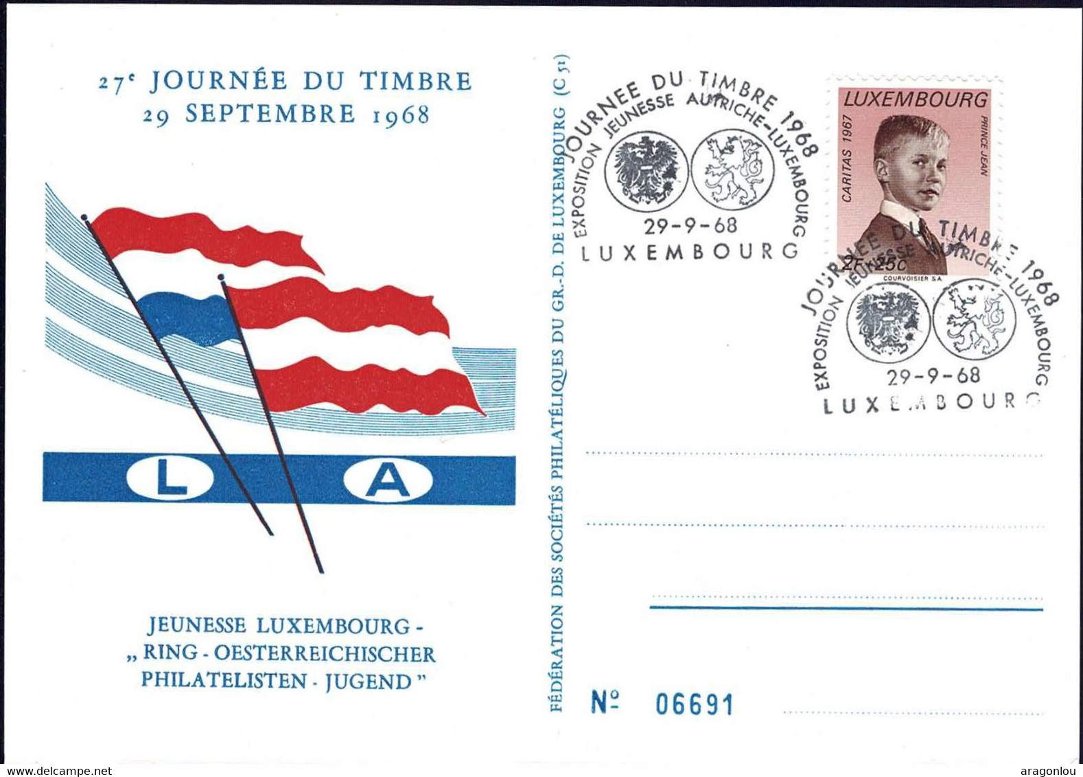 Luxembourg, Luxemburg 1968 Carte Postale 27e Journée Natonale Du Timbre Jeunesse Luxembourg - Herdenkingskaarten