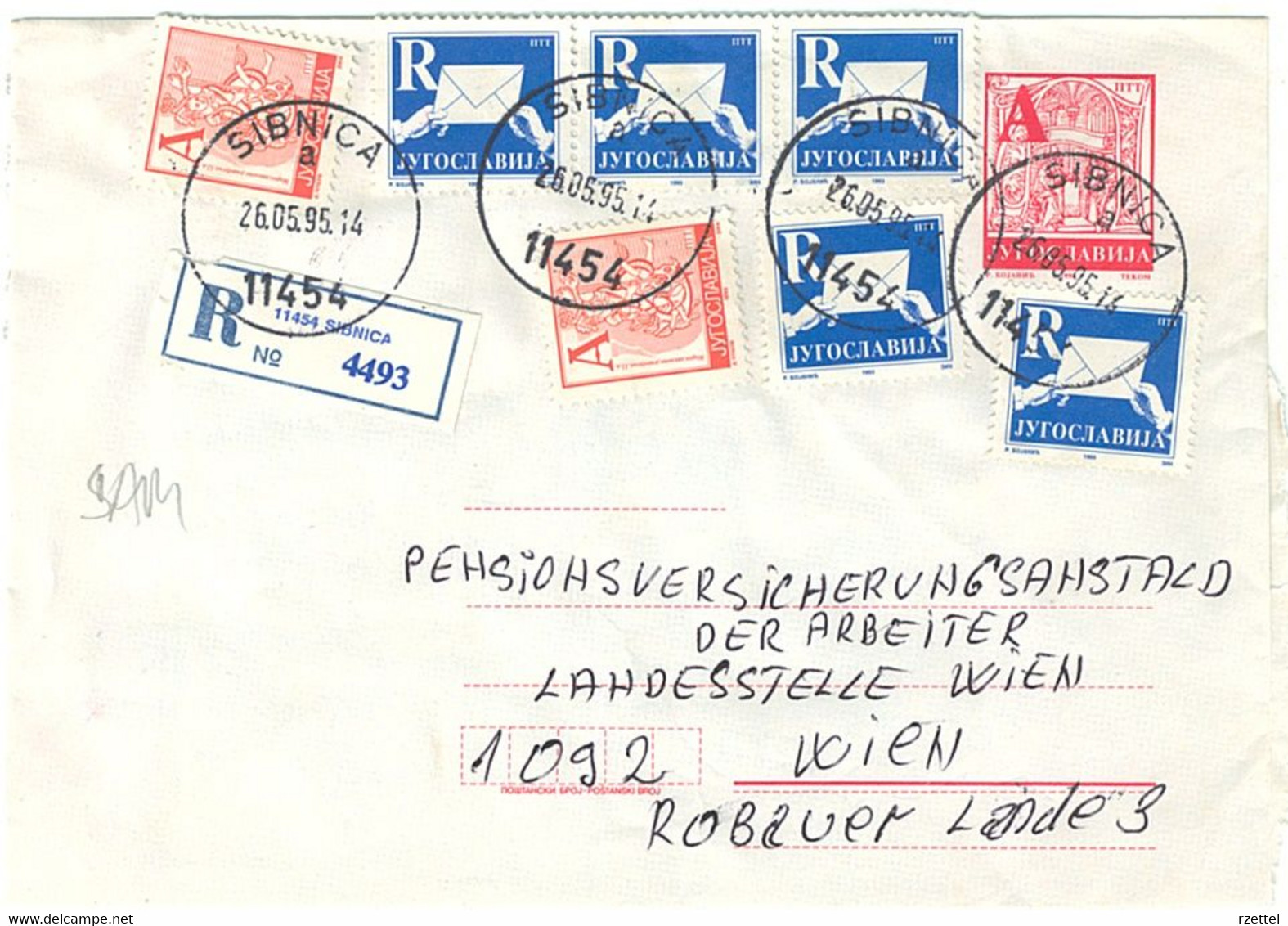 11454 Sibnica, Registered Cover To Vienna 1995, Stationary - Covers & Documents