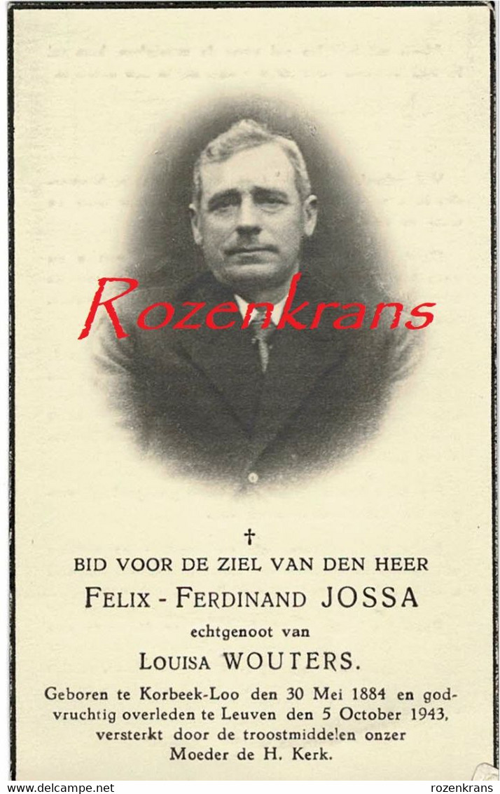 Felix Jossa Louisa Wouters Korbeek Loo Leuven 1943 Foto Photo Doodsprentje Bidprentje Image Mortuaire - Devotion Images