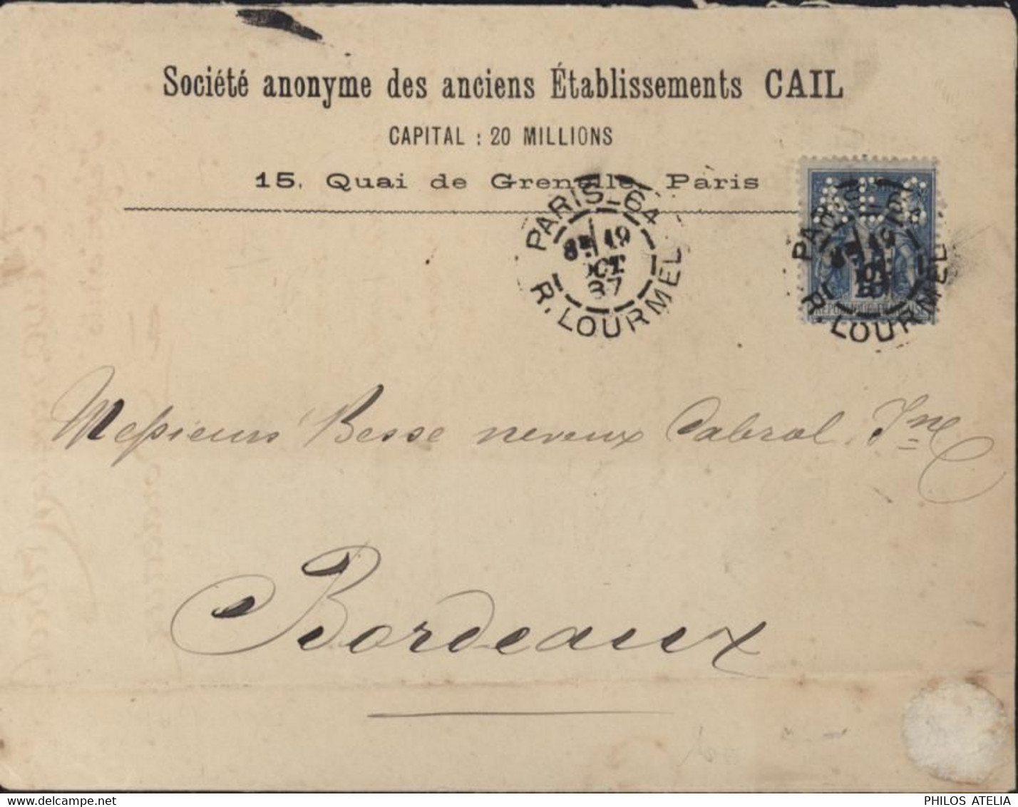 Perforé YT Sage N°90 15ct Bleu CAD Paris 19 OCT 87 Perforation AEC Anciens établissements Cail Paris Ancoper AEC 62 - Otros & Sin Clasificación