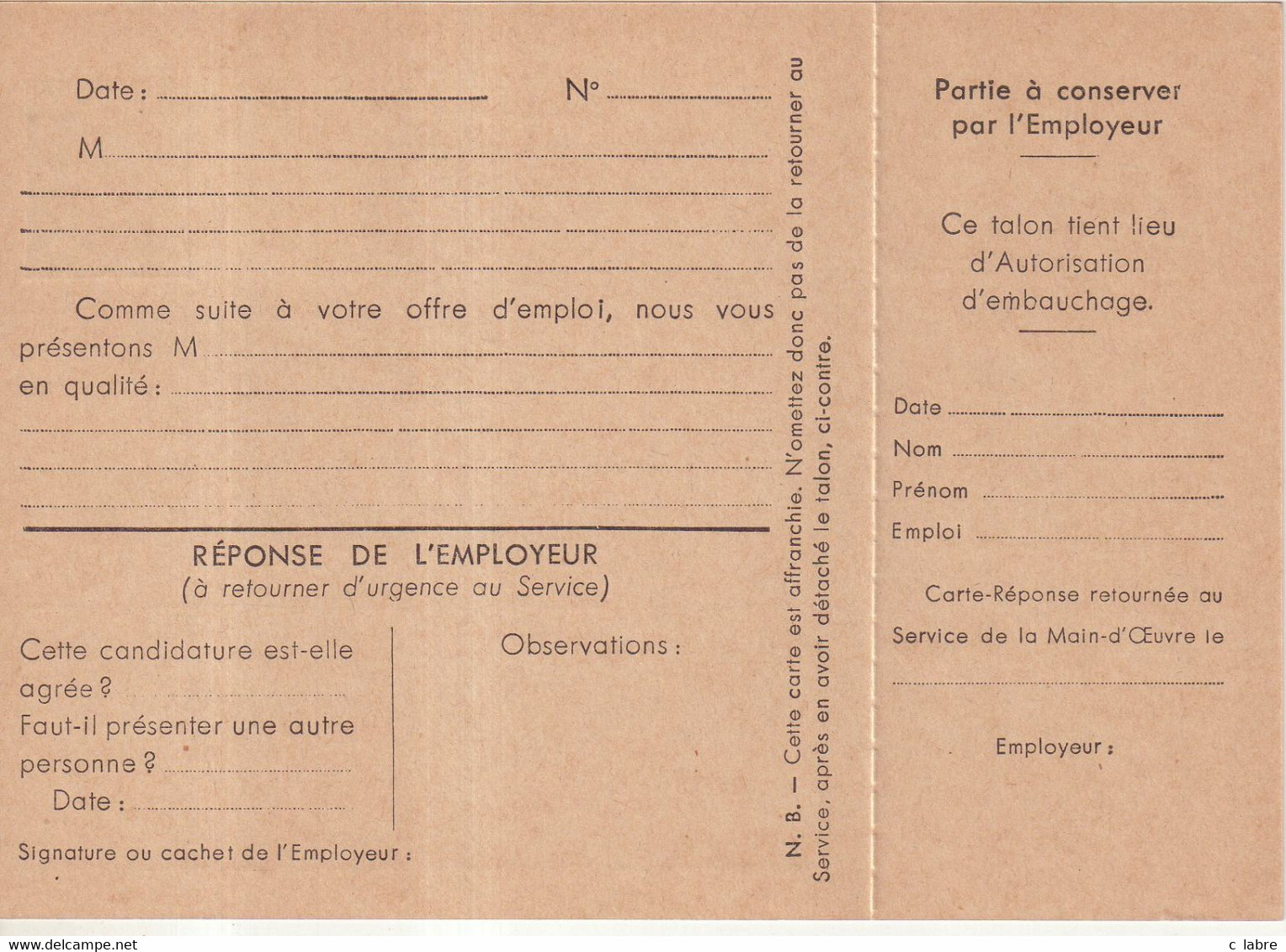 FRANCE : ENTIER POSTAL . 0.20 . TYPE MULLER . CPS . " MAIN D'OEUVRE " . 1960 . TB  . - Cupón-respuesta