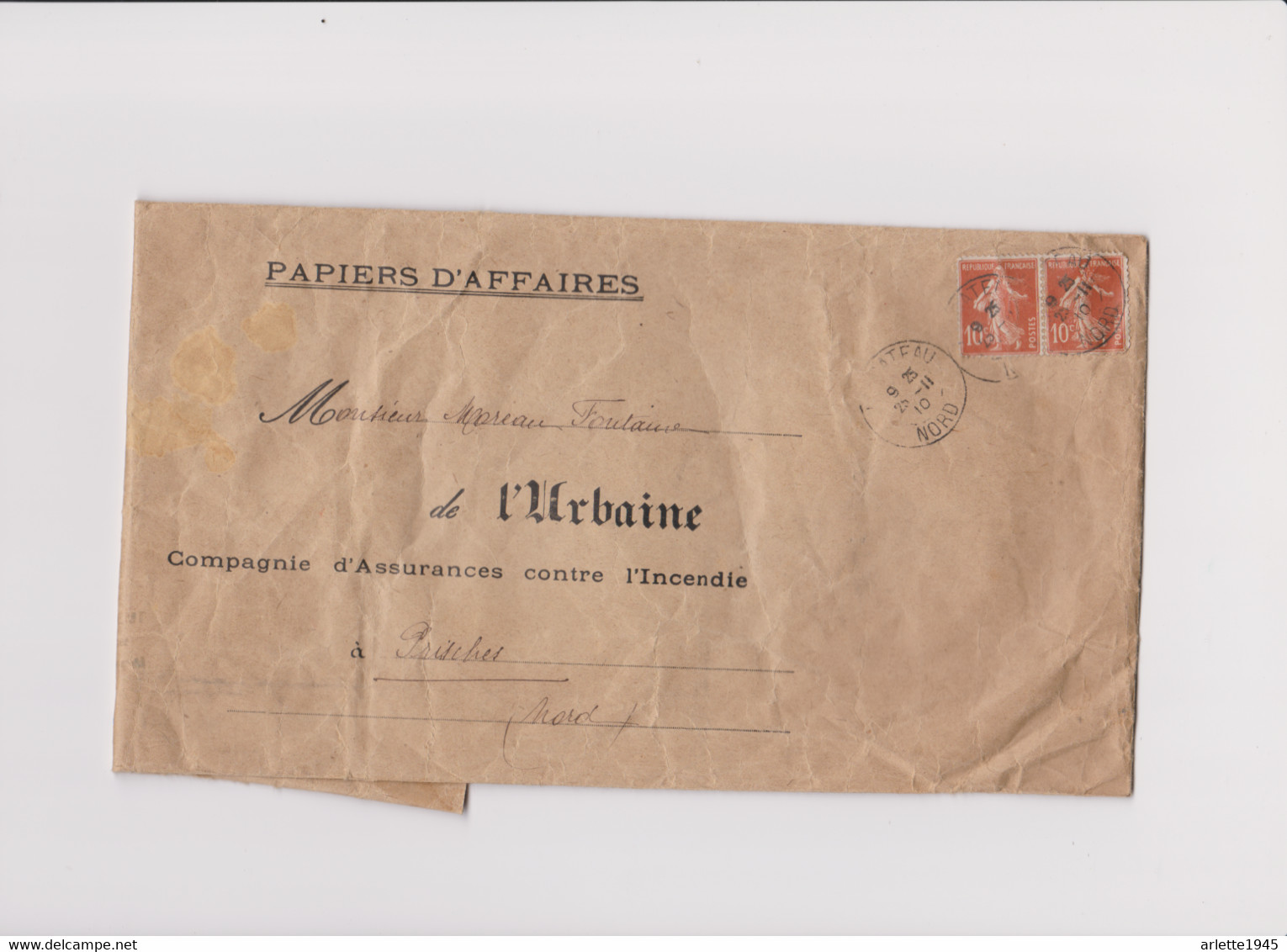 PAPIERS D'AFFAIRES De L'URBAINE à LE CATEAU (NORD) Pour PRISCHES (NORD) 1910 - 1877-1920: Periodo Semi Moderno