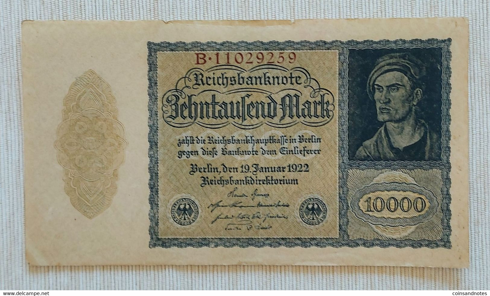 Germany 1922 - 10 000 Mark Reichsbanknote - No B.11029259 - P# 72 - VVF - 10000 Mark