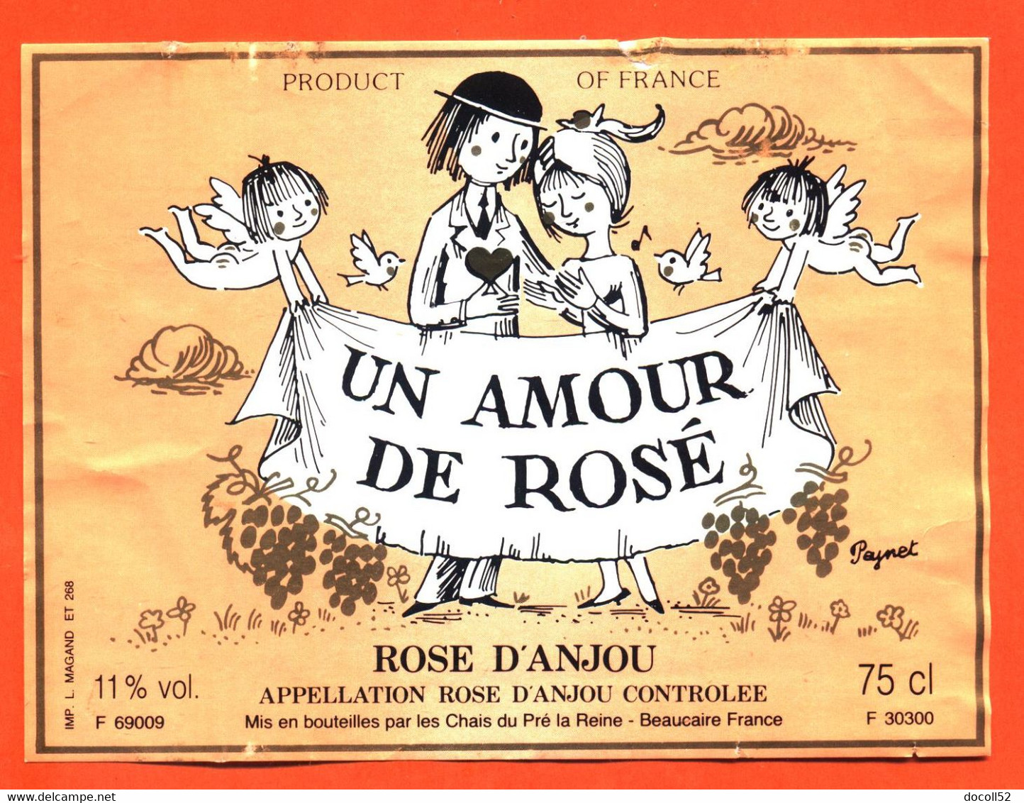 étiquette De Vin De Rosé D'anjou " Un Amour De Rosé à Beaucaire - Amoureux De Peynet  - 75 Cl - Rosés