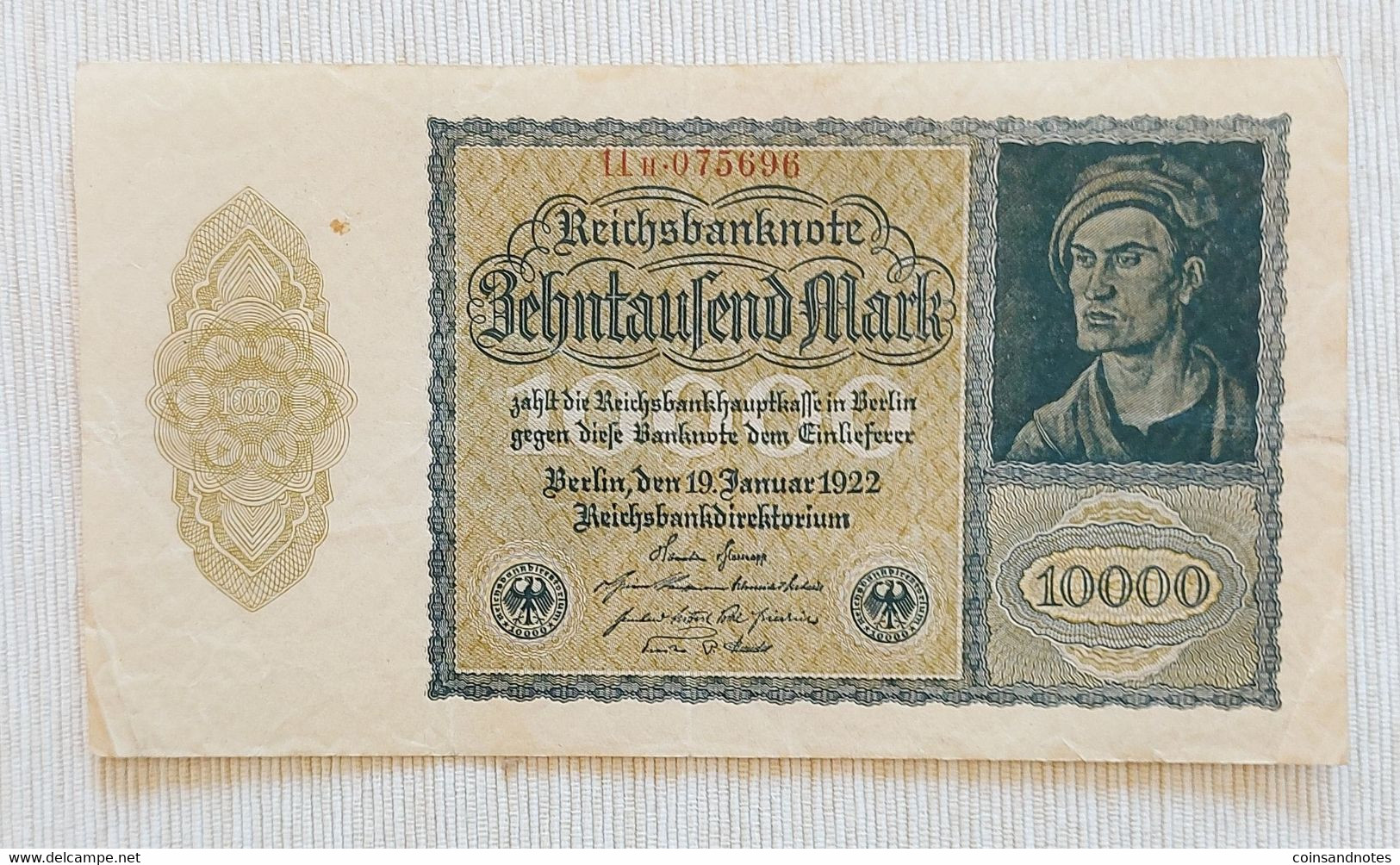 Germany 1922 - 10 000 Mark Reichsbanknote - No 11 H.075696 - P# 72 - VVF - 10.000 Mark