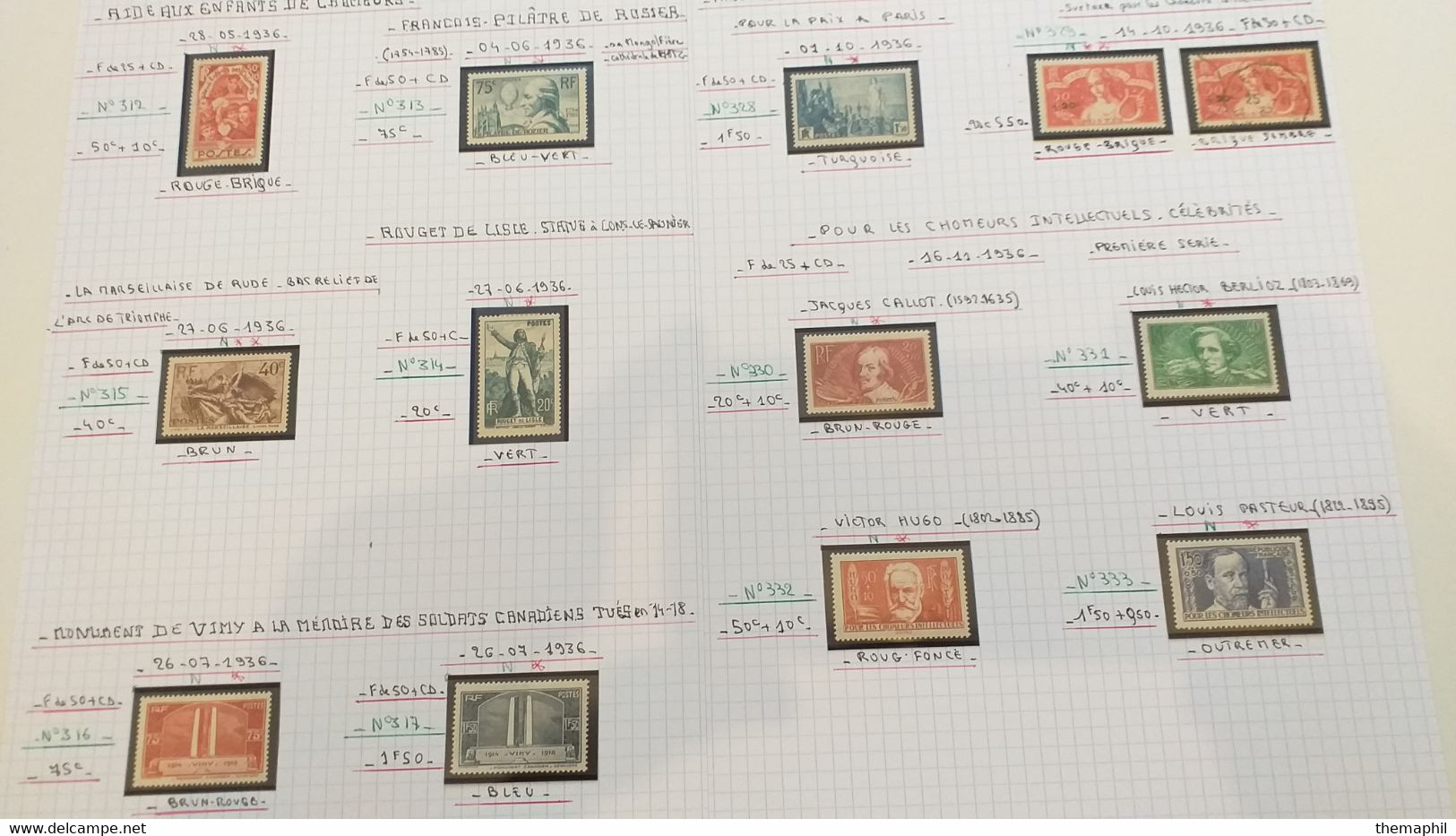 lots TH 934 FRANCE collection 1900 / 1939 neufs x ou xx et obl. QQ bon timbres