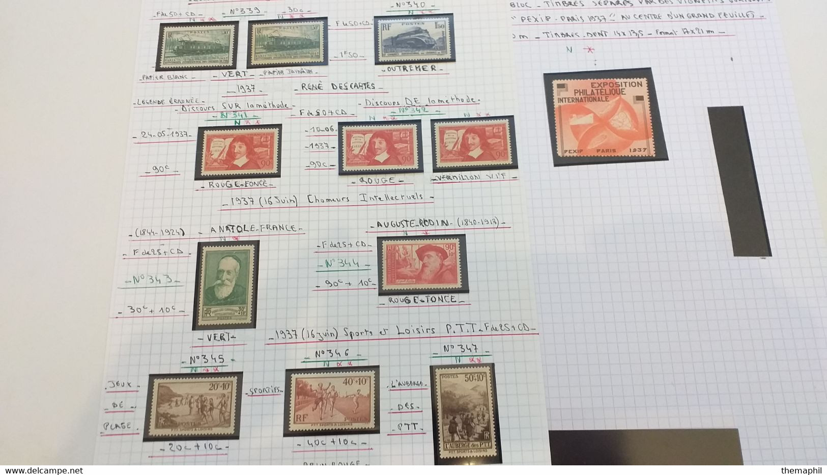 lots TH 934 FRANCE collection 1900 / 1939 neufs x ou xx et obl. QQ bon timbres