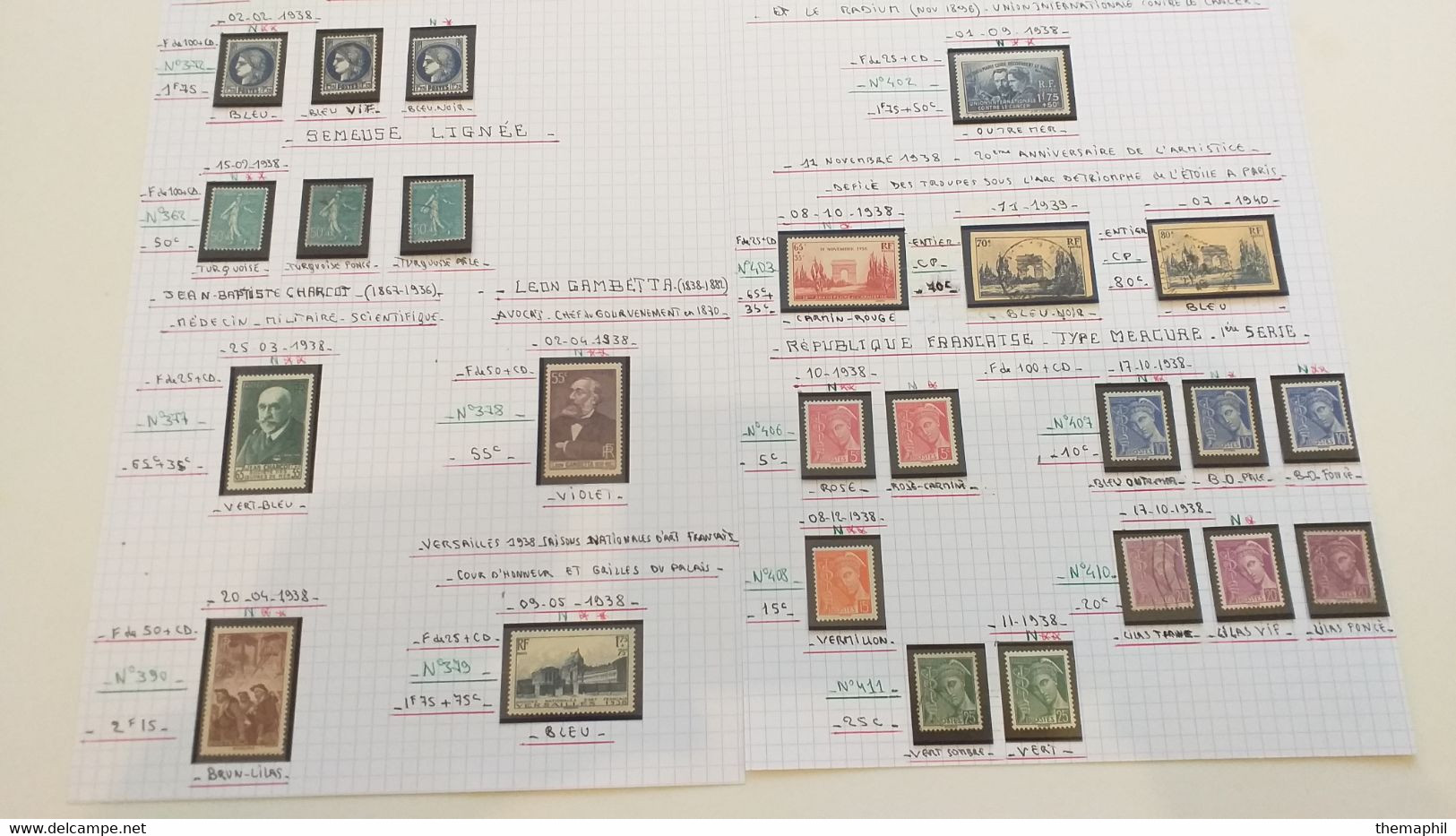 lots TH 934 FRANCE collection 1900 / 1939 neufs x ou xx et obl. QQ bon timbres