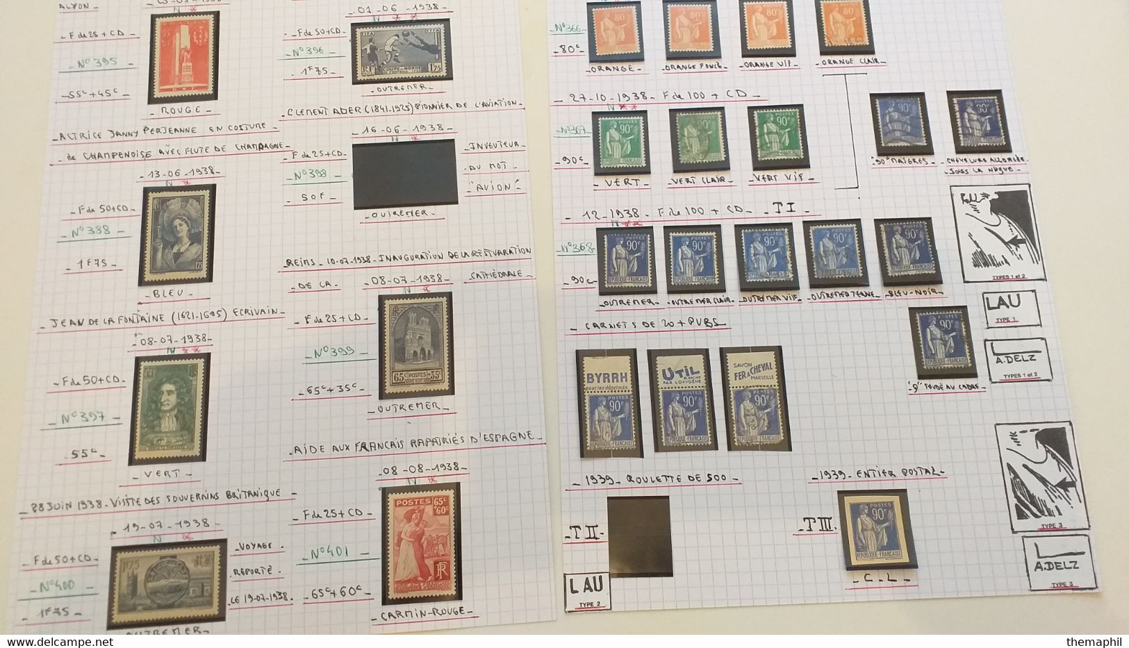 lots TH 934 FRANCE collection 1900 / 1939 neufs x ou xx et obl. QQ bon timbres