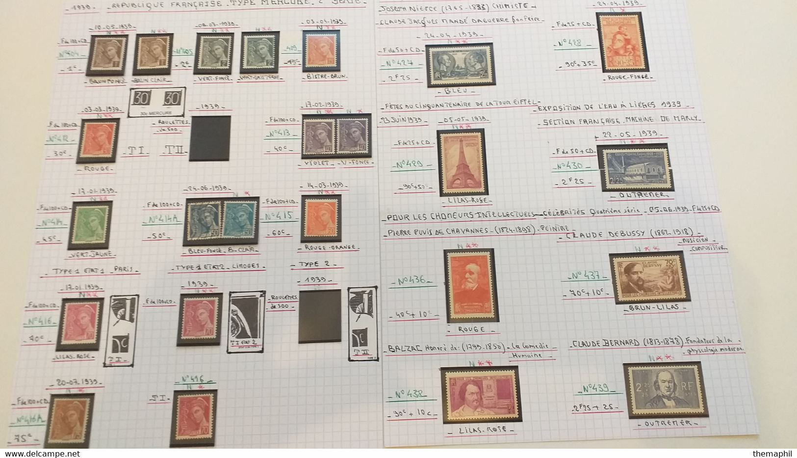 lots TH 934 FRANCE collection 1900 / 1939 neufs x ou xx et obl. QQ bon timbres