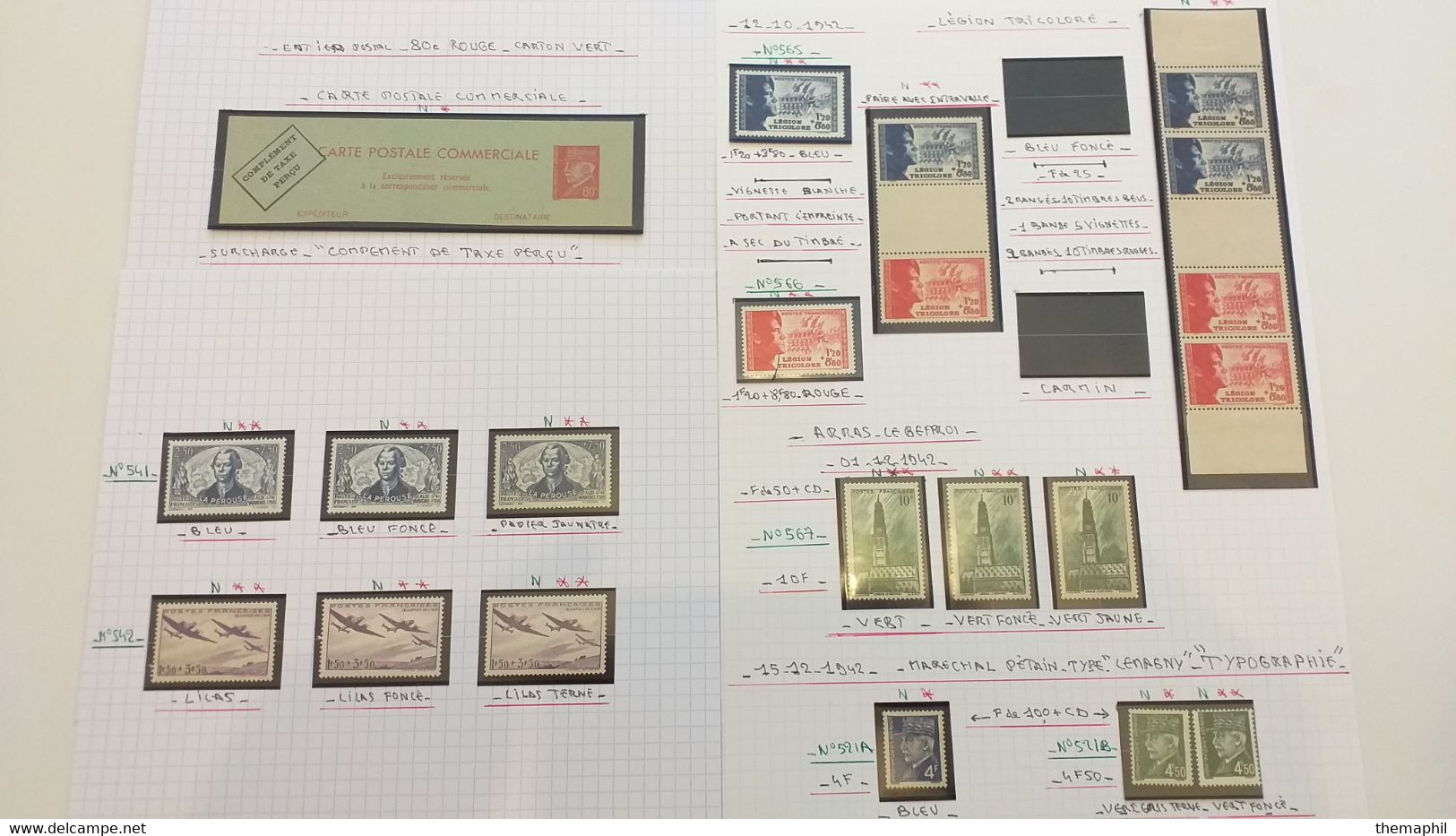 lots TH 940 FRANCE collection 1940 / 1959 neufs xx / x et obl . recherche de variétées