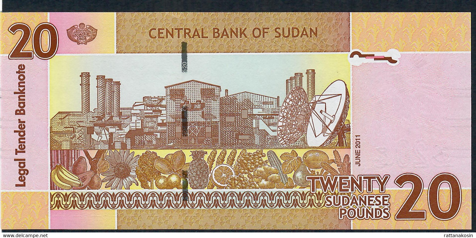 SUDAN P74a 20 POUNDS 2011 #EE Windowed Three On Back  UNC. - Soedan