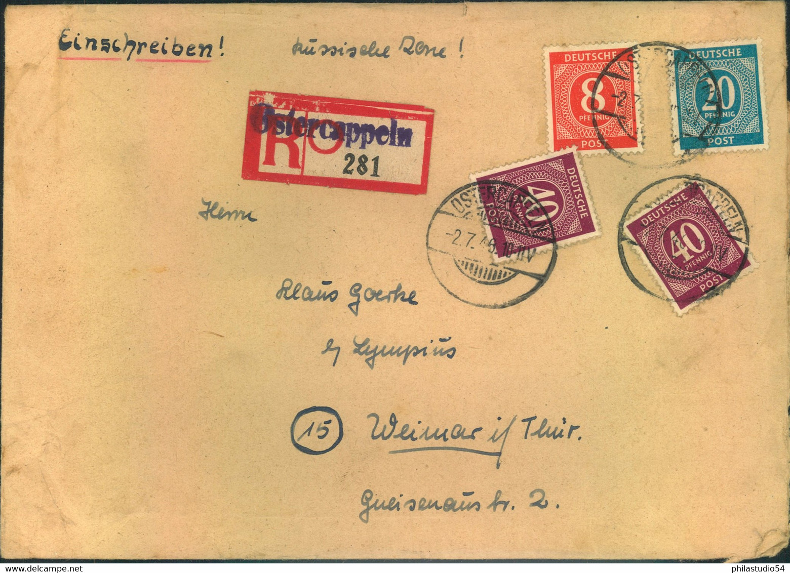 1946, Einschreiben 2. Gewichtsstufe Mit Ziffernfrankatur Und Not-R-Zettel "Osterkappeln" - Other & Unclassified