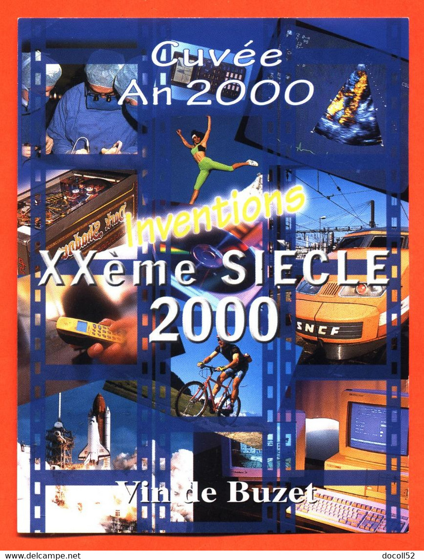 étiquette De Vin De Buzet Cuvée An 2000 XXeme Siècle 2000  - 75 Cl - TGV - Fusée Ariane - VTT - Flipper - Vin De Pays D'Oc