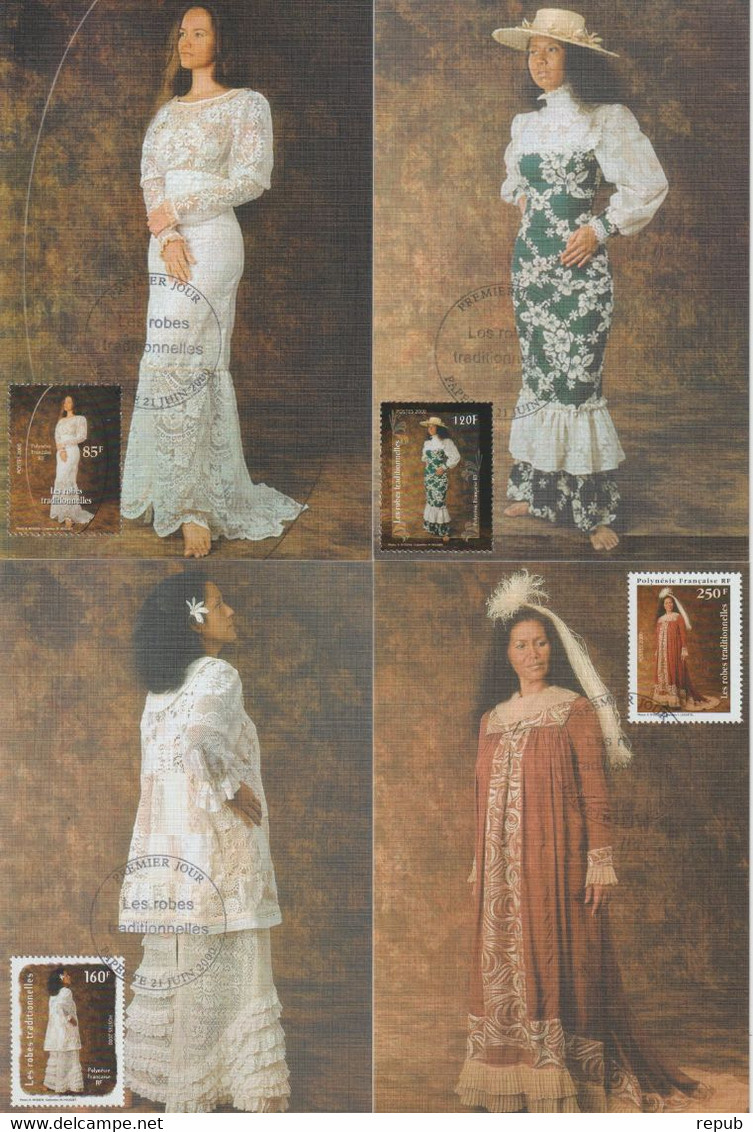 Polynésie Française 2000 Robes Traditionnelles 619-622 - Cartes-maximum