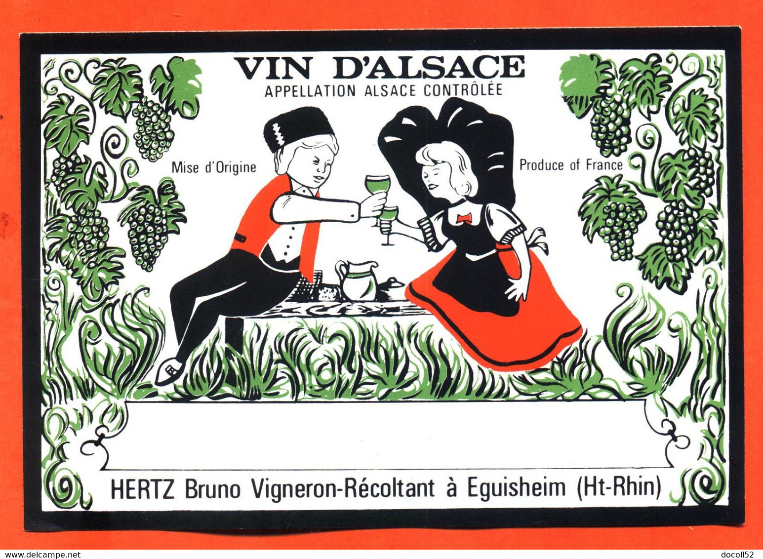 étiquette De Vin D'alsace Hertz Bruno à éguisheim - 75 Cl - Riesling