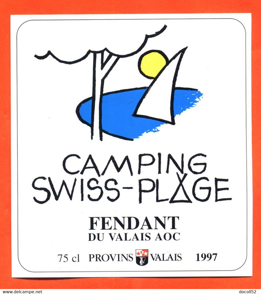 étiquette De Vin Fendant Du Valais Camping Swiss Plage 1997 - 75 Cl - Vin De Pays D'Oc