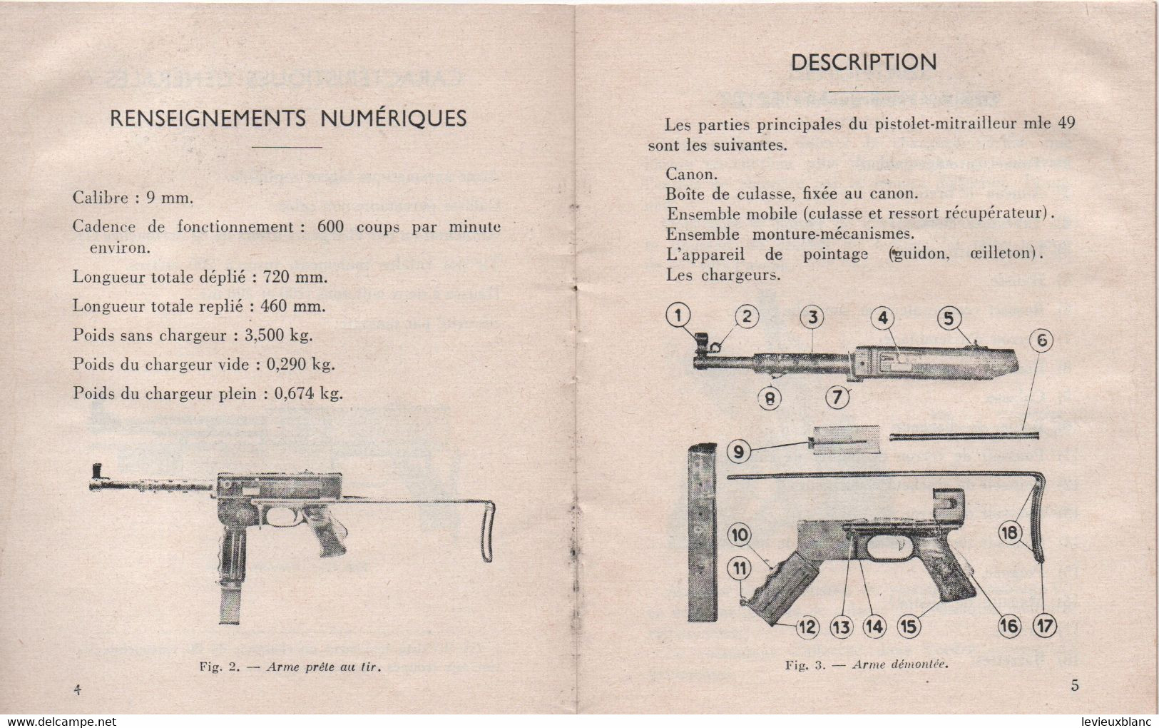 Guide Technique Sommaire Du Pistolet8 Mitrailleur De 9 Mm Modèle 1949  N°2106 EMA/ARMET/ 1964     VPN366 - Dokumente