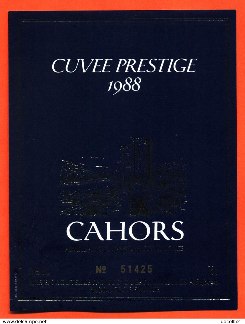 étiquette De Vin De Cahors Cuvée Prestige 1988 - 75 Cl - Cahors