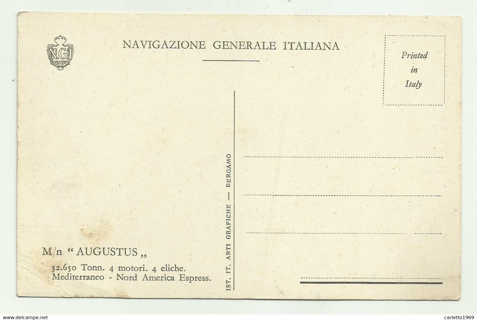 M/n AUGUSTUS - SECONDA CLASSE ECONOMICA - LA PASSEGGIATA - NV  FP - Steamers