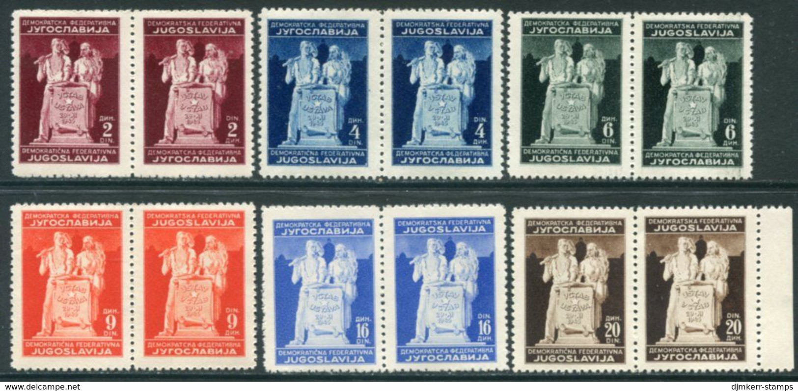 YUGOSLAVIA 1945 Proclamation Of People's Republic Both Types In Pairs MNH / **  Michel 486-91 I+II - Unused Stamps