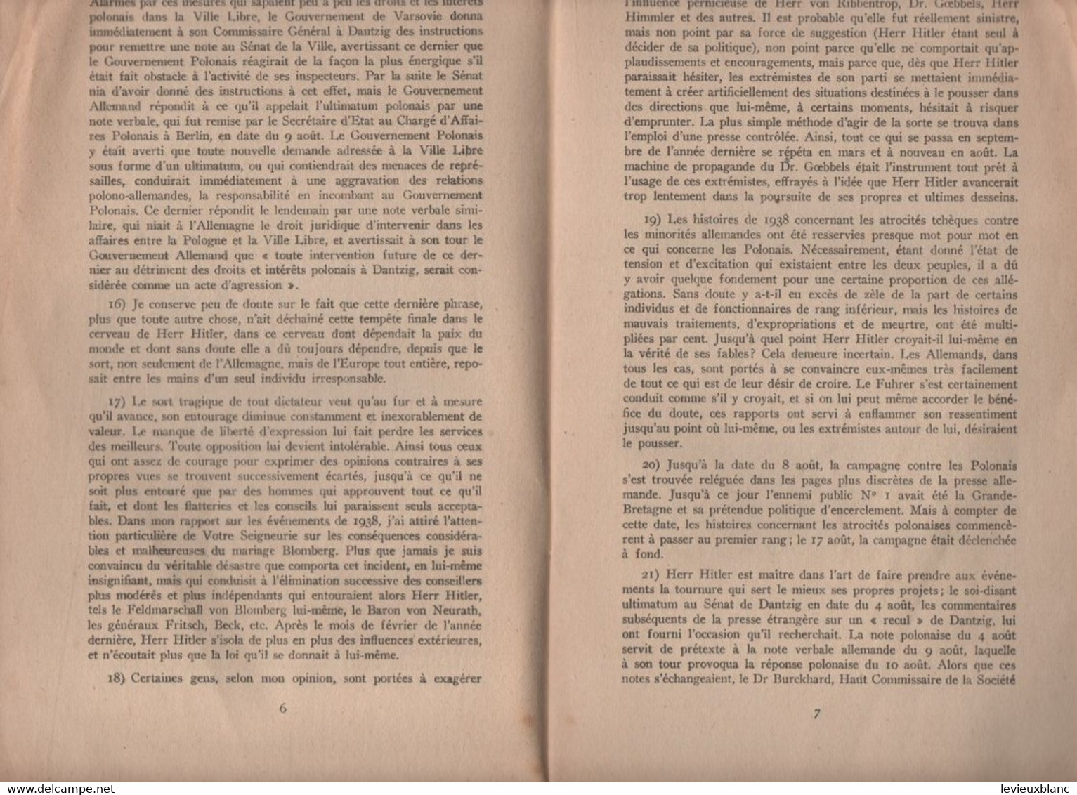 Livre Blanc Anglais/Rapport Définitif De Sir Neville HENDERSON/Fin De Sa Mission à BERLIN/Hachette/1939    OL130 - 1939-45