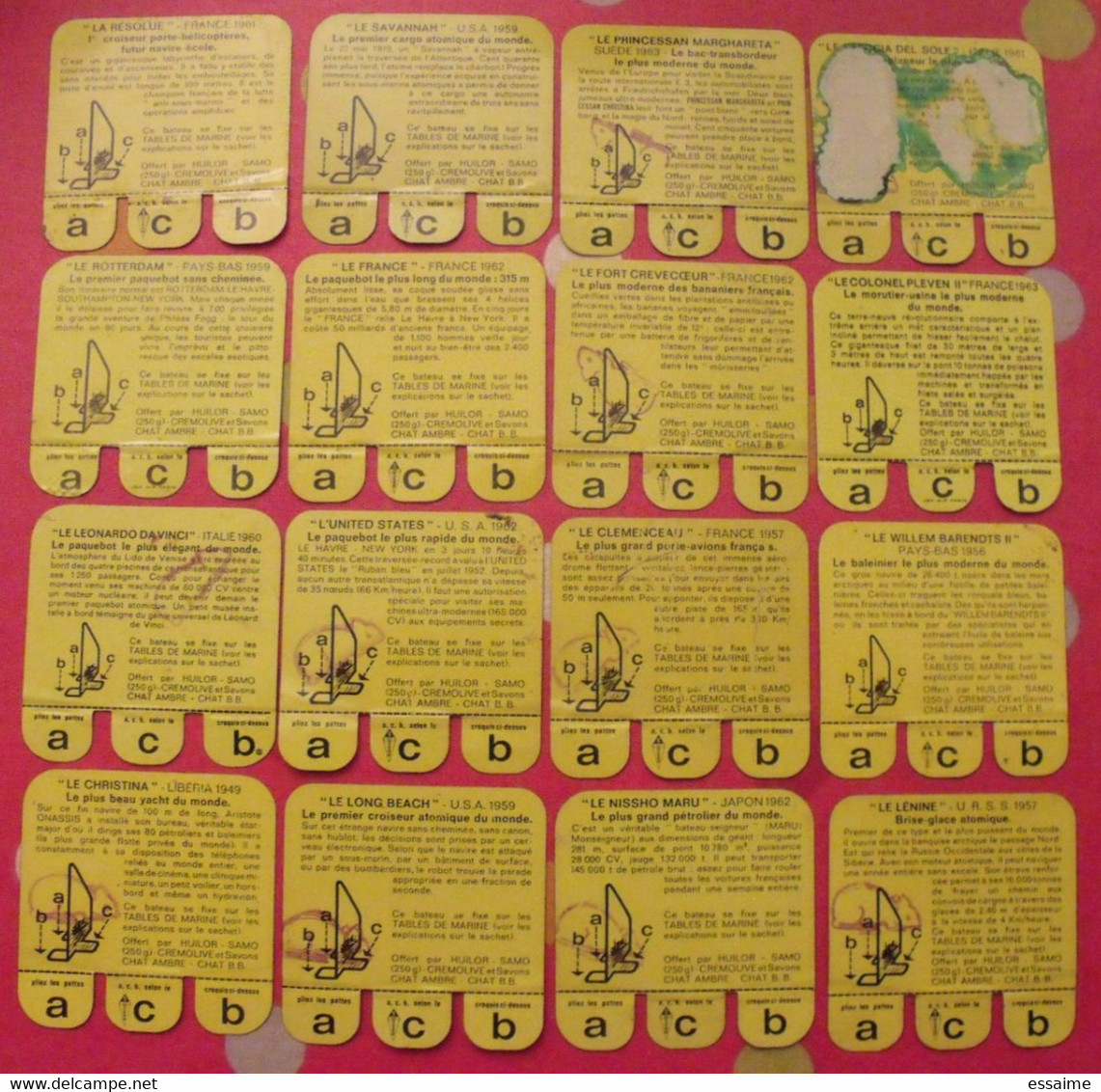 Lot De 16 Plaquettes Bateaux. Huilor Samo Chat Ambré Cremolive. Lot 1 - Tin Signs (vanaf 1961)