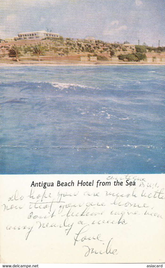 Antigua Beach Hotel From The Sea  P. Used 2 Stamps 1952 Leeward Islands  Vertical Crease - Antigua En Barbuda