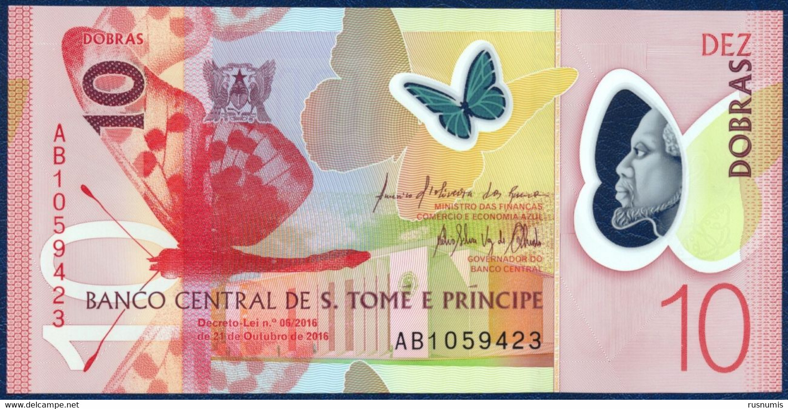 SAN TOME - SAO TOME AND PRINCIPE - ST. THOMAS 10 DOBRAS PICK 71 POLYMER BUTTERFLY BIRD Prinia Molleri 2016 UNC - São Tomé U. Príncipe