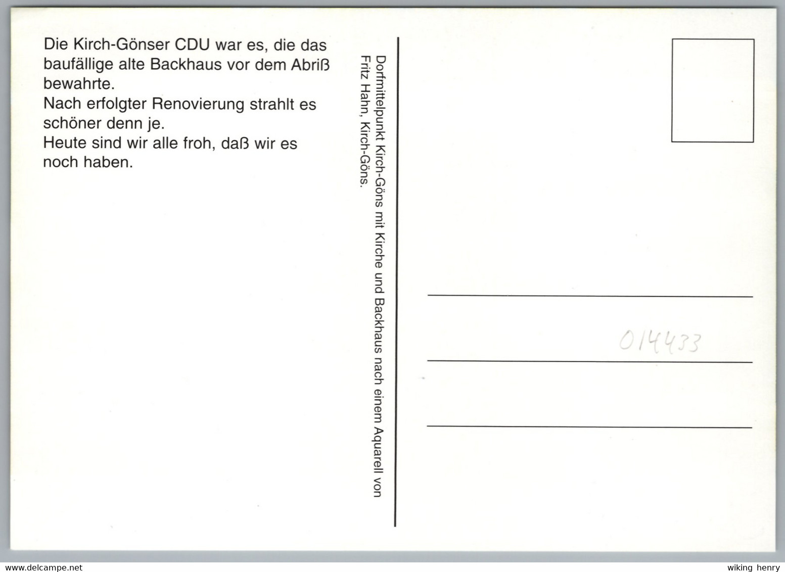 Butzbach Kirch Göns - Altes Backhaus - Jubiläumskarte 20 Jahre CDU Ortsverband 1 - Butzbach