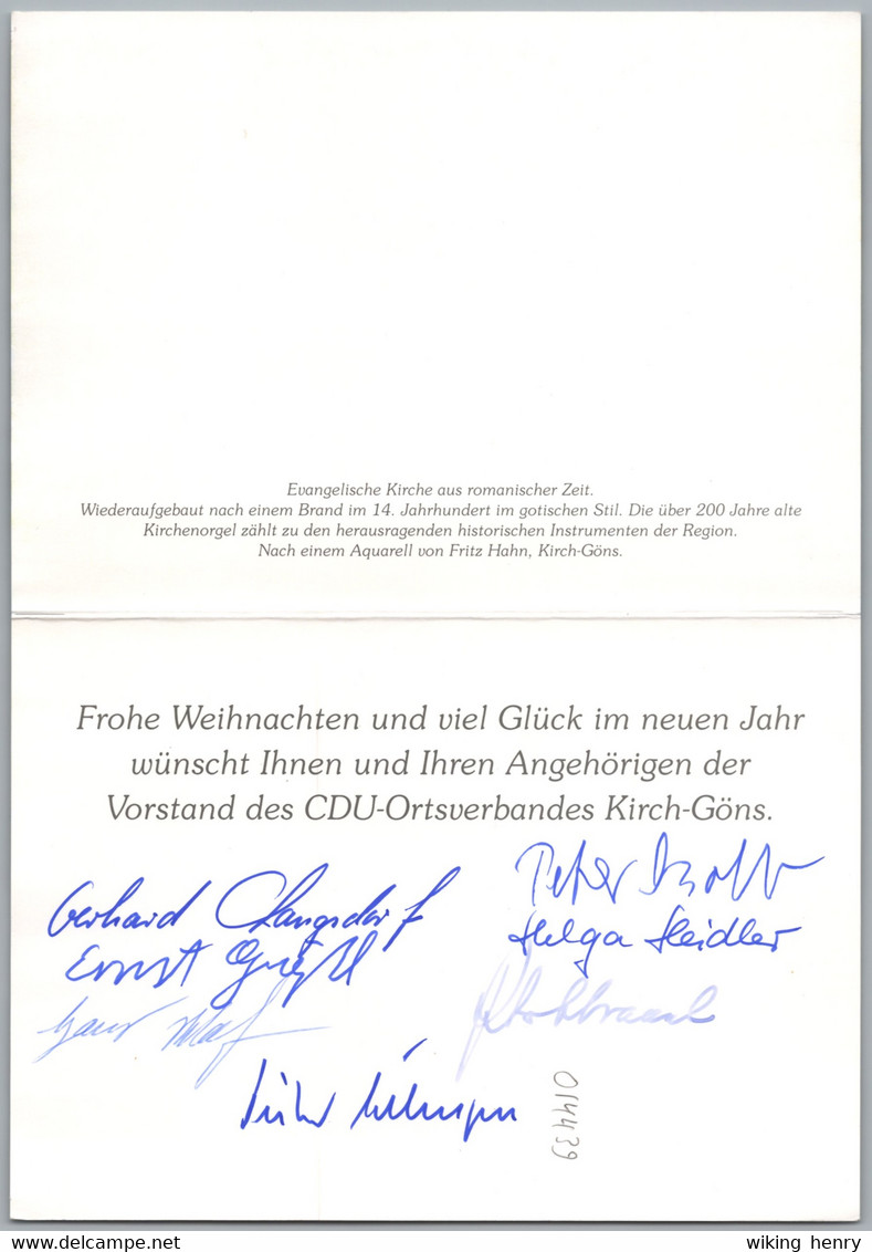 Butzbach Kirch Göns - Weihnachtskarte Vom CDU Ortsverband 9 - Evangelische Kirche - Mit Unterschriften - Andere & Zonder Classificatie