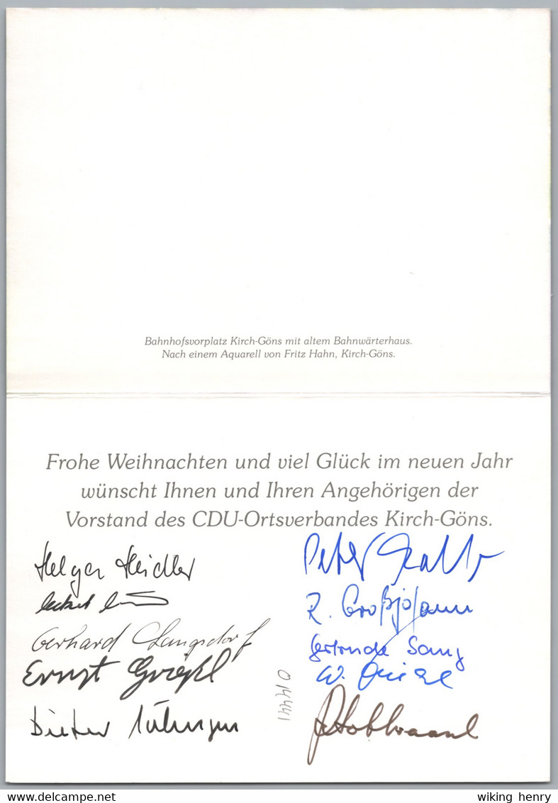 Butzbach Kirch Göns - Weihnachtskarte Vom CDU Ortsverband 10 - Bahnhofsvorplatz Mit Bahnwärterhaus - Mit Unterschriften - Autres & Non Classés
