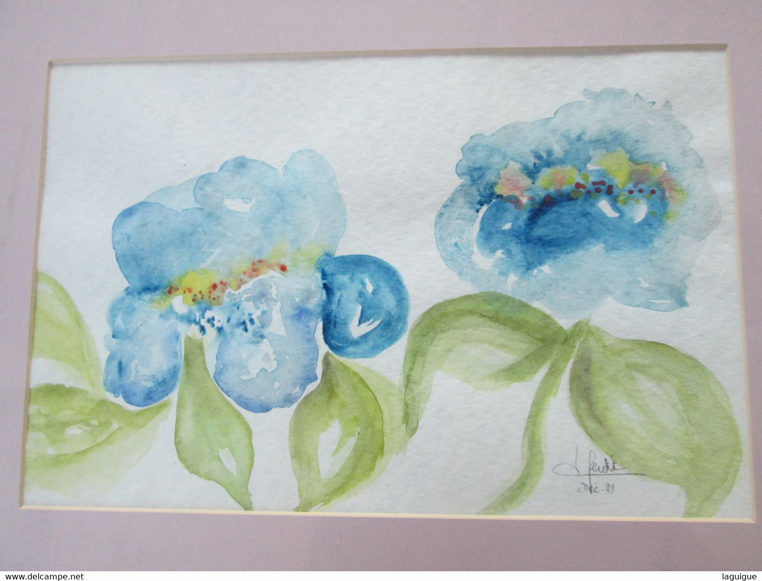 AQUARELLE ENCADREE SIGNEE MOTIF FLEURS 45 x 35 cm