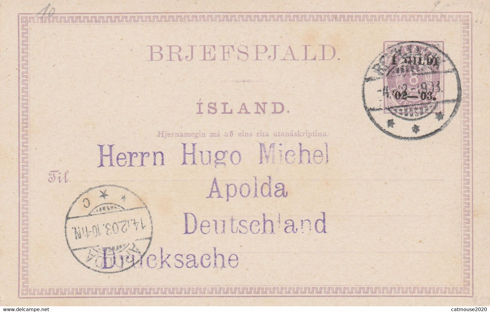Iceland Postcard To Germany 1903 - Usados
