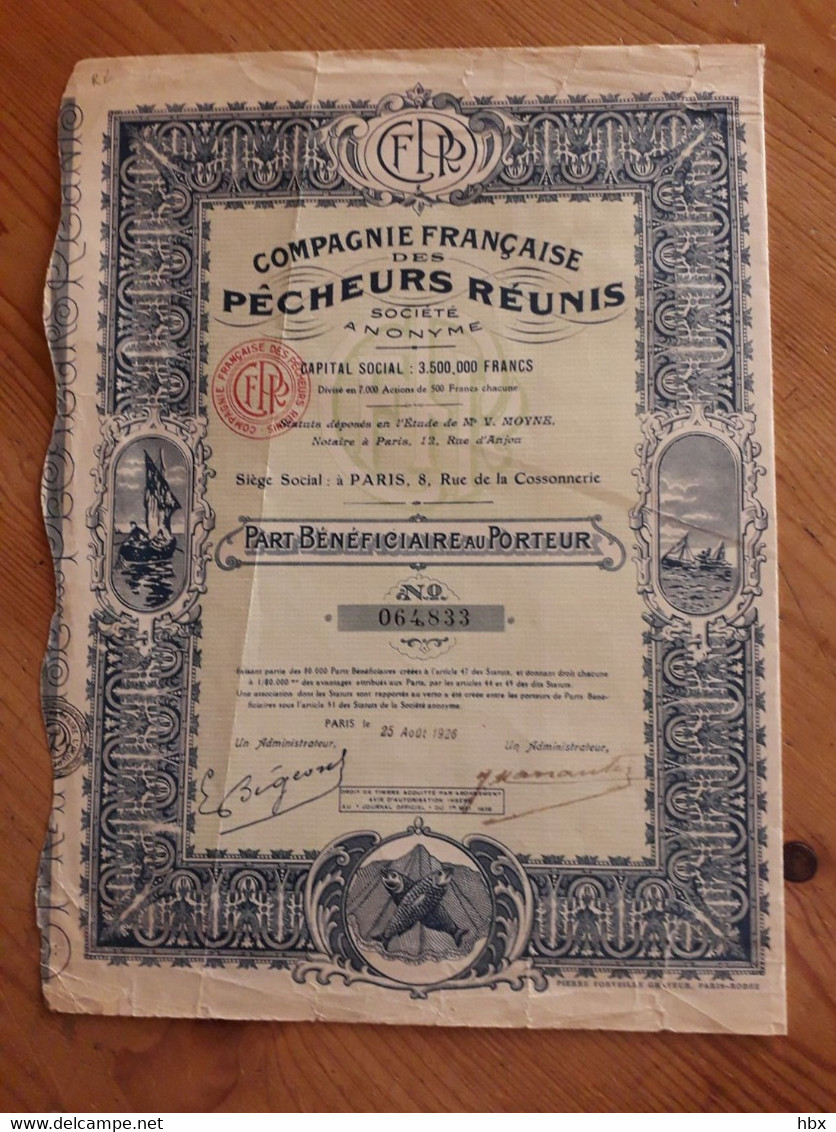 Compagnie Francaise Des Pecheurs Rèunies - 1926 - Navigation