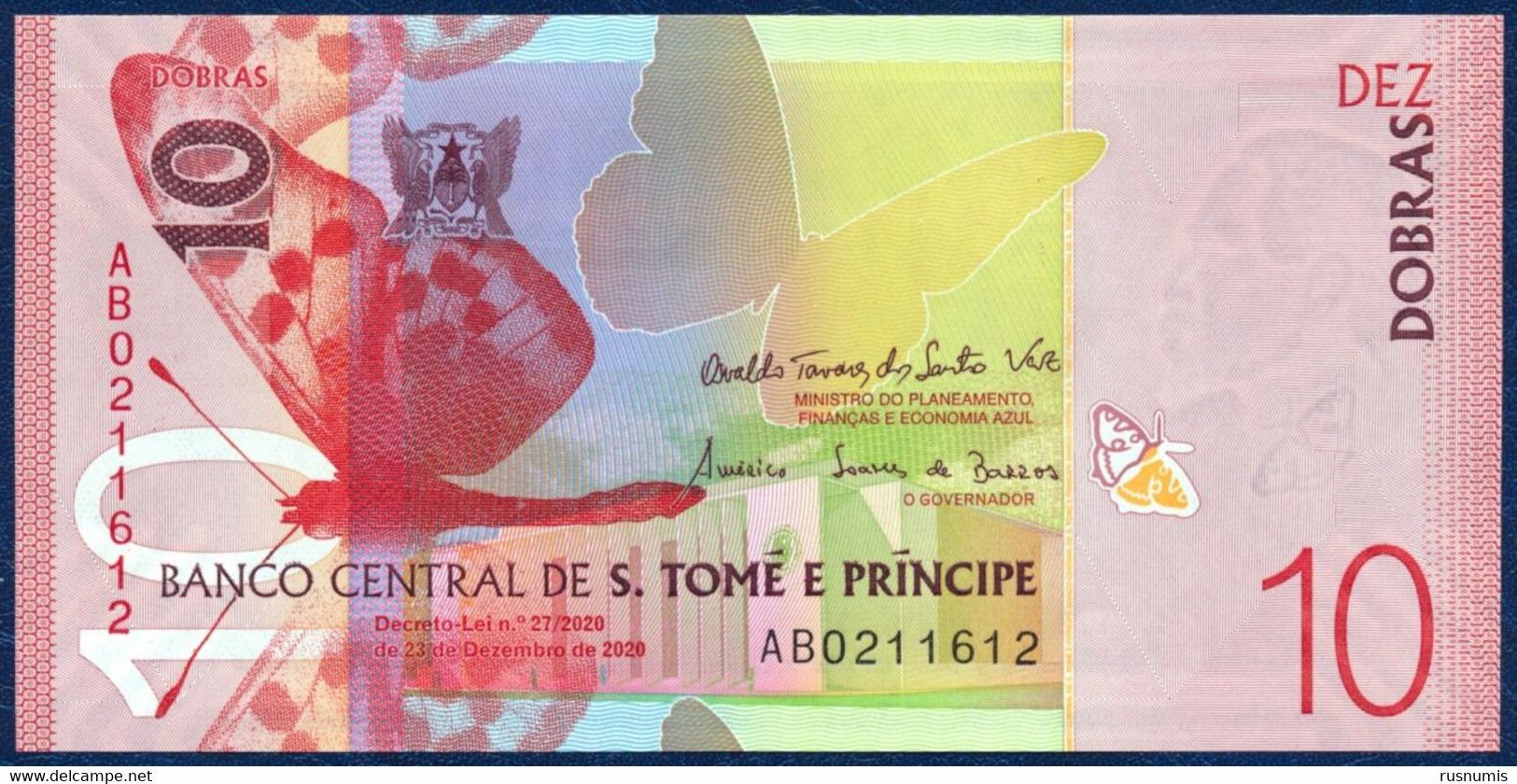 SAN TOME - SAO TOME AND PRINCIPE - ST. THOMAS 10 DOBRAS PICK NEW BUTTERFLY BIRD Prinia Molleri 2020 UNC - São Tomé U. Príncipe