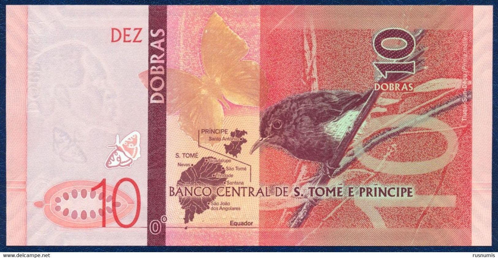 SAN TOME - SAO TOME AND PRINCIPE - ST. THOMAS 10 DOBRAS PICK NEW BUTTERFLY BIRD Prinia Molleri 2020 UNC - Sao Tome And Principe