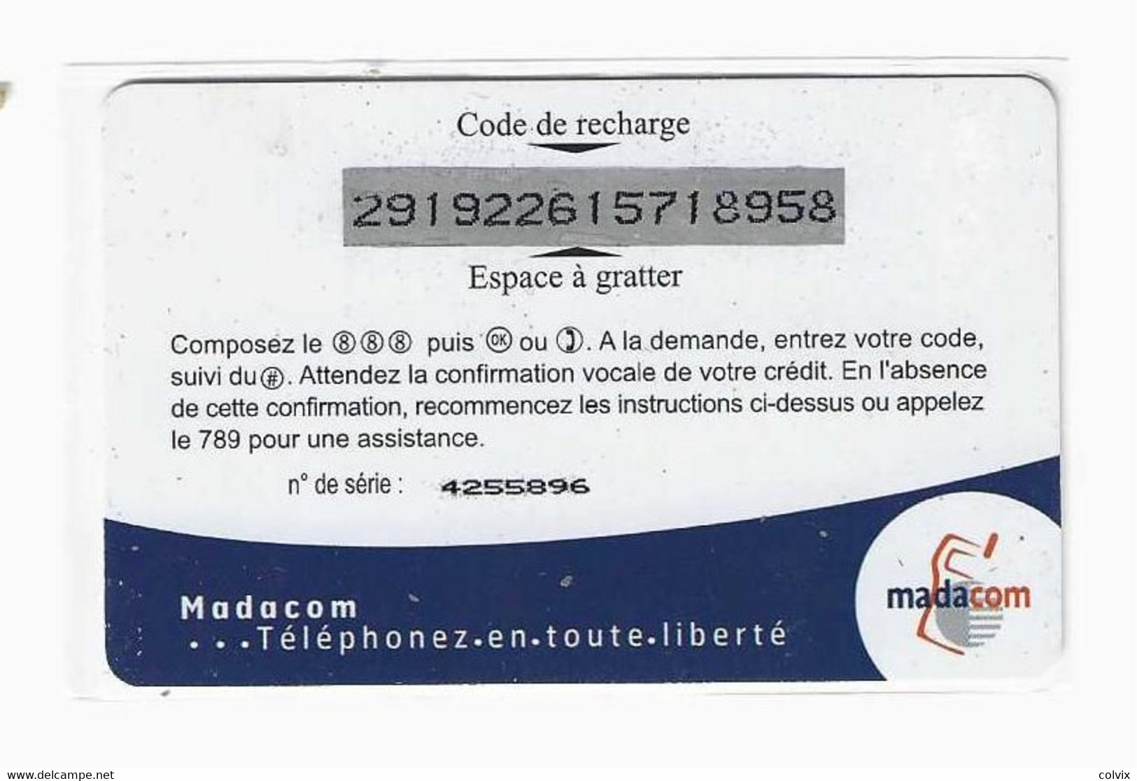 MADAGASCAR RECHARGE MADACOM SOA 50 000 FMG - Madagascar