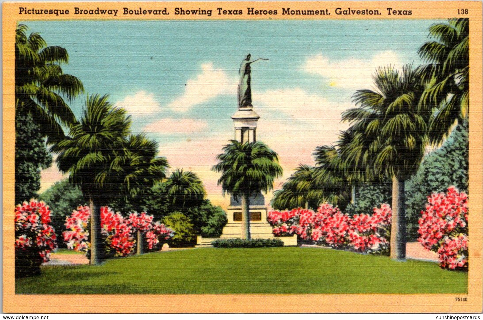 Texas Galveston Broadway Boulevard Showing Texas Heroes Monument - Galveston