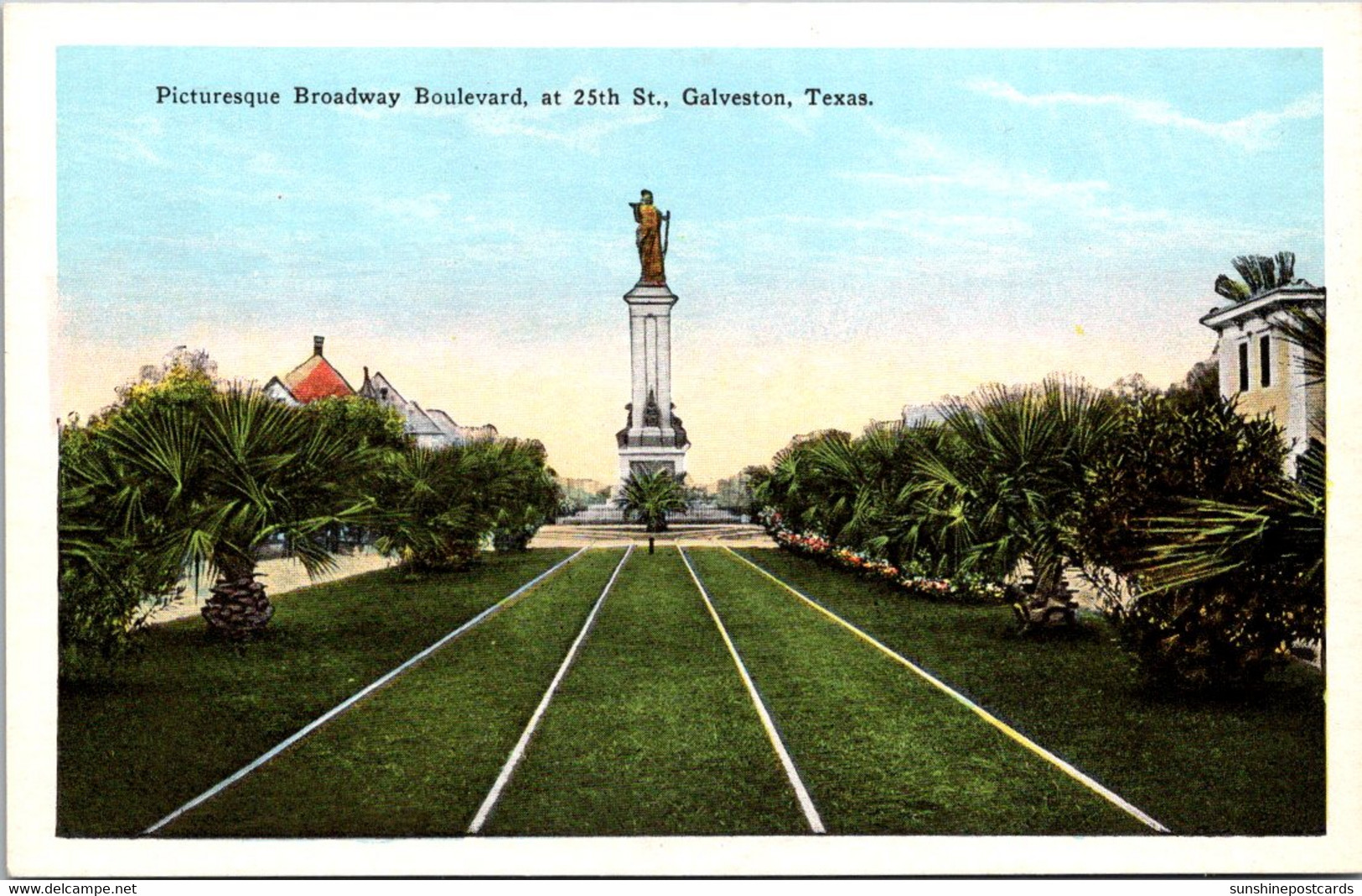 Texas Galveston Broadway Boulevard At 25th Street Showing Texas Heroes Monumeny - Galveston