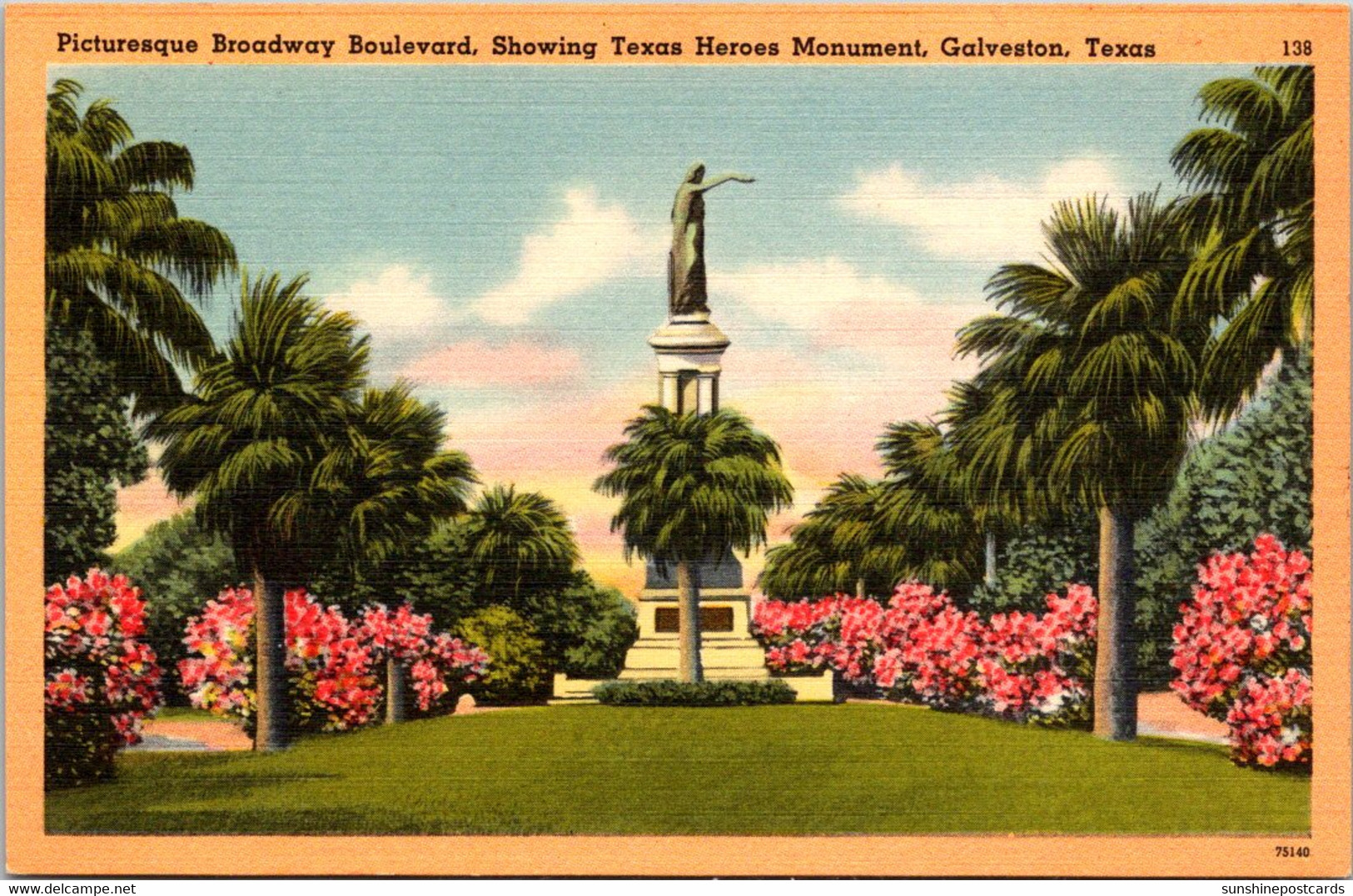 Texas Galveston Broadway Boulevard Showing Texas Heroes Monument - Galveston