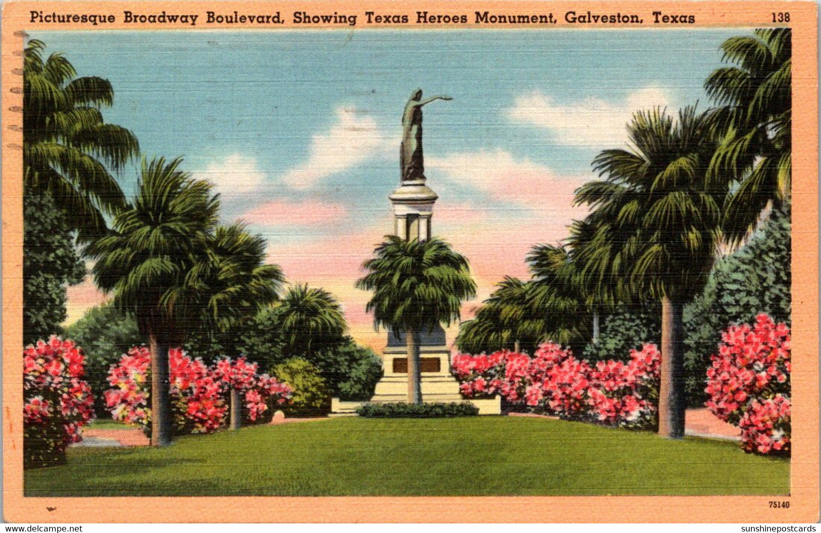 Texas Galveston Broadway Boulevard Showing Texas Heroes Monument - Galveston